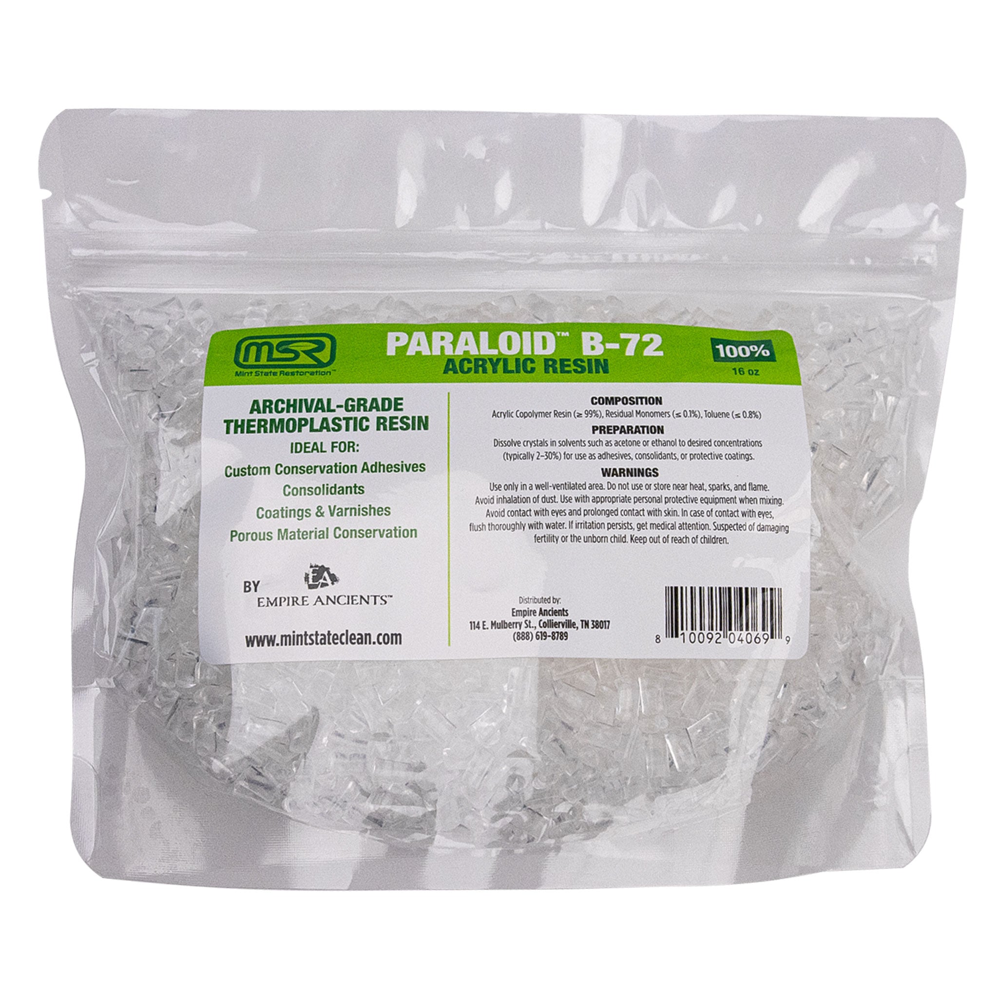 Paraloid B-72 Crystals - Mint State Restoration (MSR) 100% Acrylic Resin, Archival-Grade