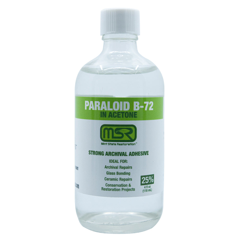 Paraloid B-72 Archival Adhesive & Consolidant in Acetone – Mint State Restoration (MSR) – Available in 5%, 10%, 25% (Multiple Sizes)