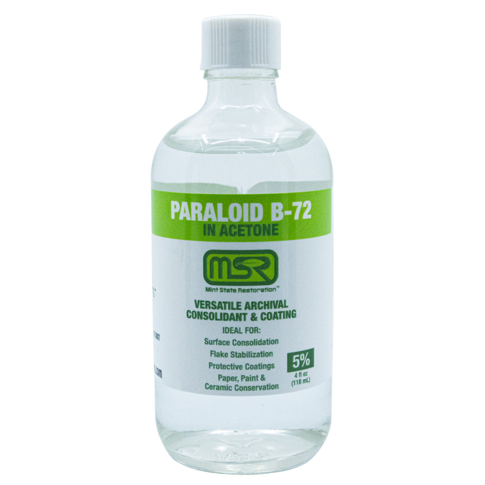 Paraloid B-72 Archival Adhesive & Consolidant in Acetone – Mint State Restoration (MSR) – Available in 5%, 10%, 25% (Multiple Sizes)