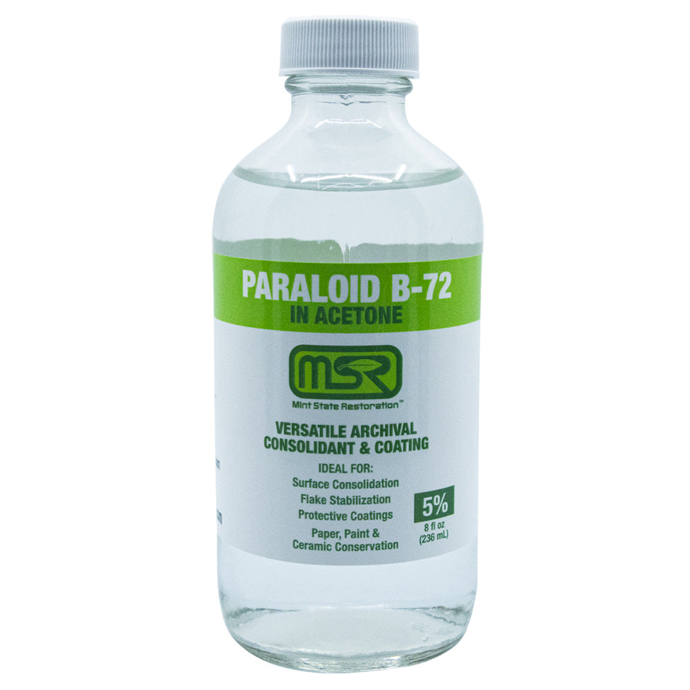 Paraloid B-72 Archival Adhesive & Consolidant in Acetone – Mint State Restoration (MSR) – Available in 5%, 10%, 25% (Multiple Sizes)