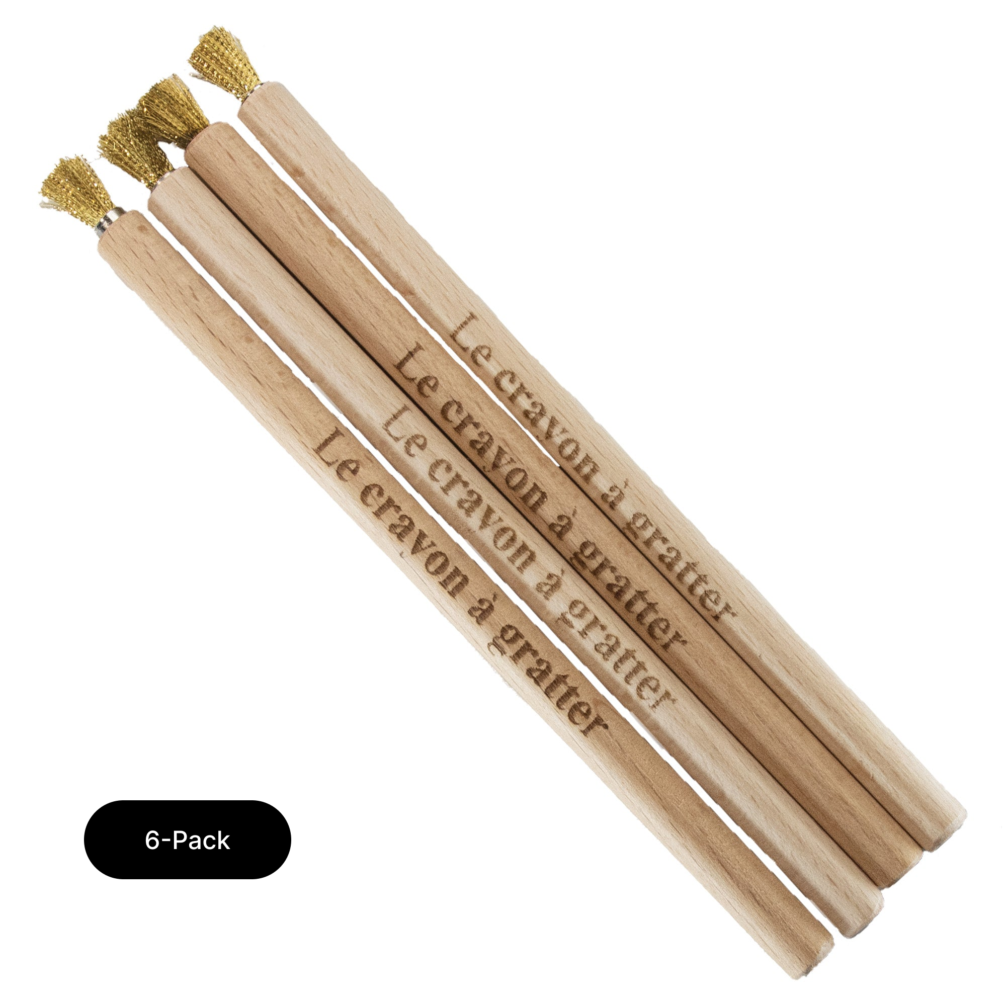 6-Pack of Conservator Le Crayon a Gratter Wood Pencil Brass Brush - 4 Brush Set