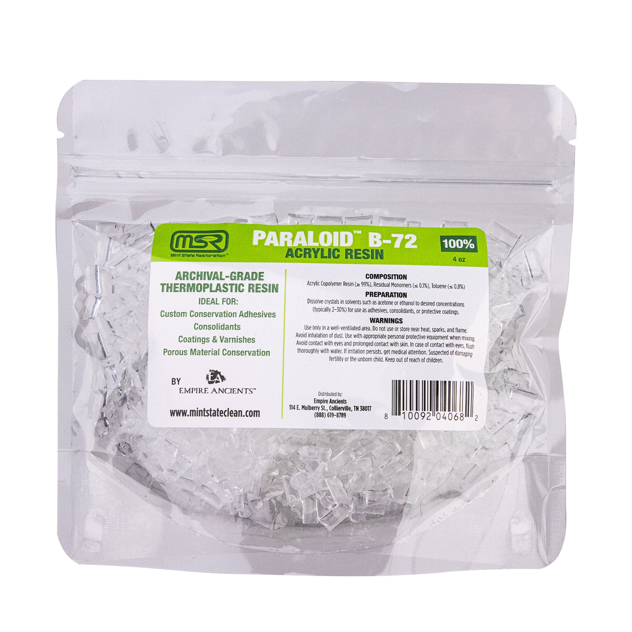 Paraloid B-72 Crystals - Mint State Restoration (MSR) 100% Acrylic Resin, Archival-Grade