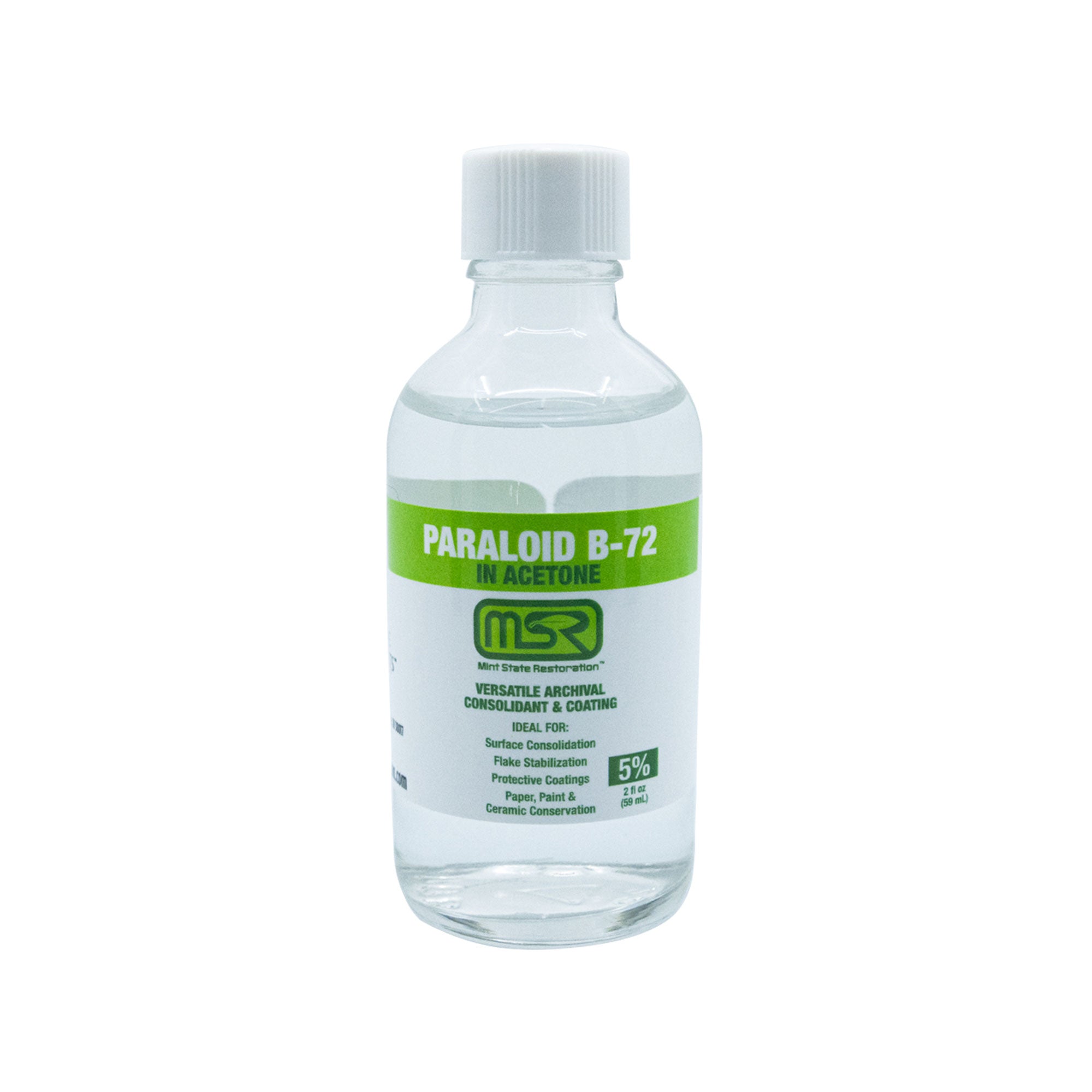 Paraloid B-72 5% Low Strength Archival Adhesive & Consolidant in Acetone – Mint State Restoration (MSR) - 60ml