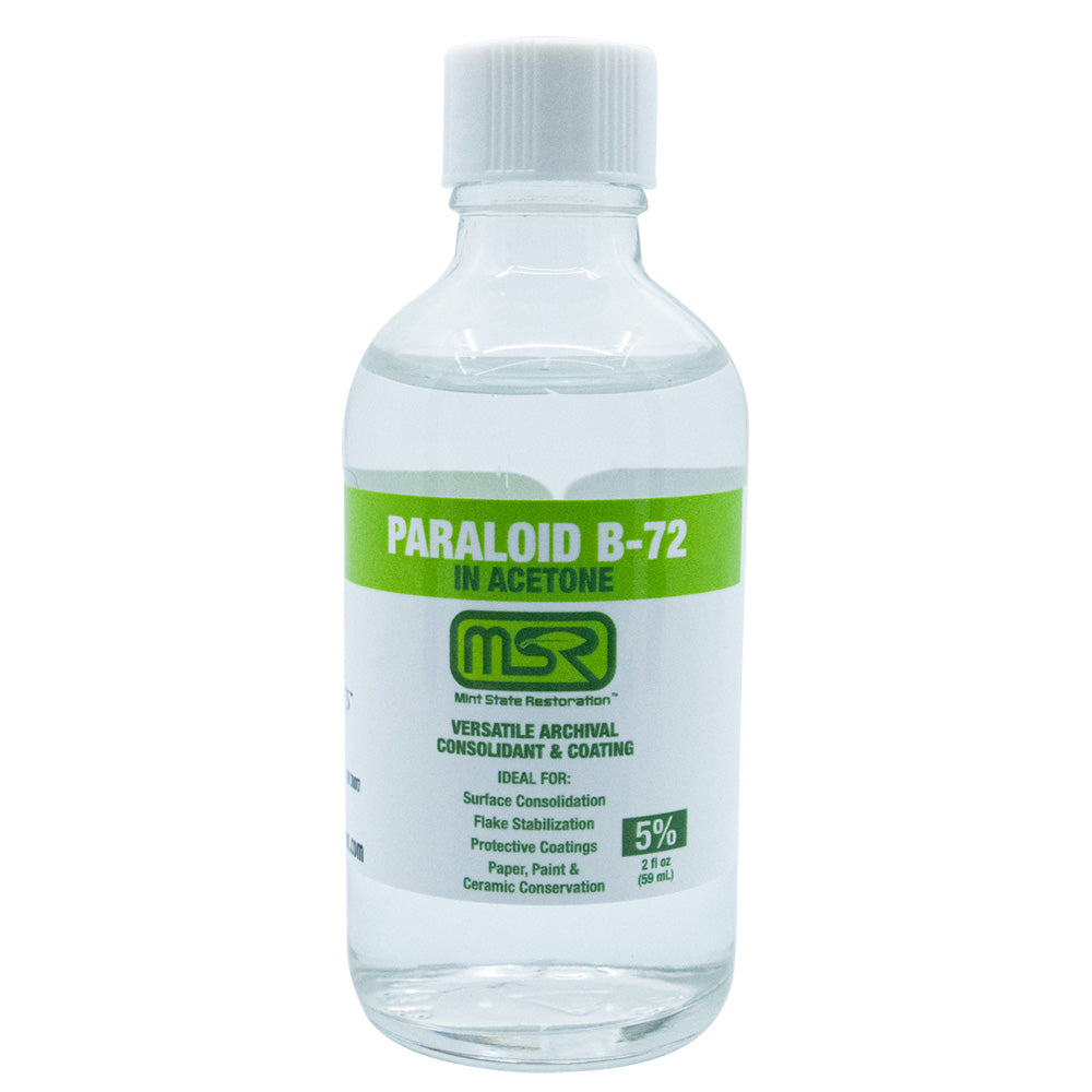 Paraloid B-72 Archival Adhesive & Consolidant in Acetone – Mint State Restoration (MSR) – Available in 5%, 10%, 25% (Multiple Sizes)