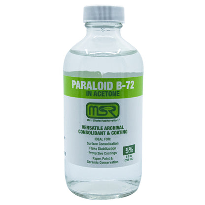Paraloid B-72 Archival Adhesive & Consolidant in Acetone – Mint State Restoration (MSR) – Available in 5%, 10%, 25% (Multiple Sizes)
