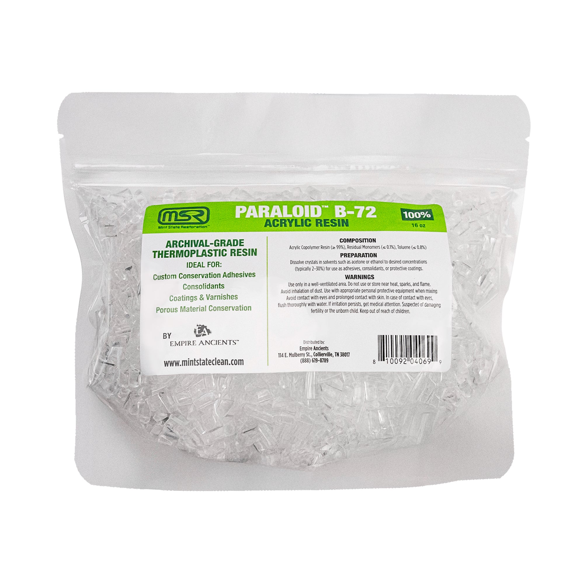 Paraloid B-72 Crystals - Mint State Restoration (MSR) 100% Acrylic Resin, Archival-Grade