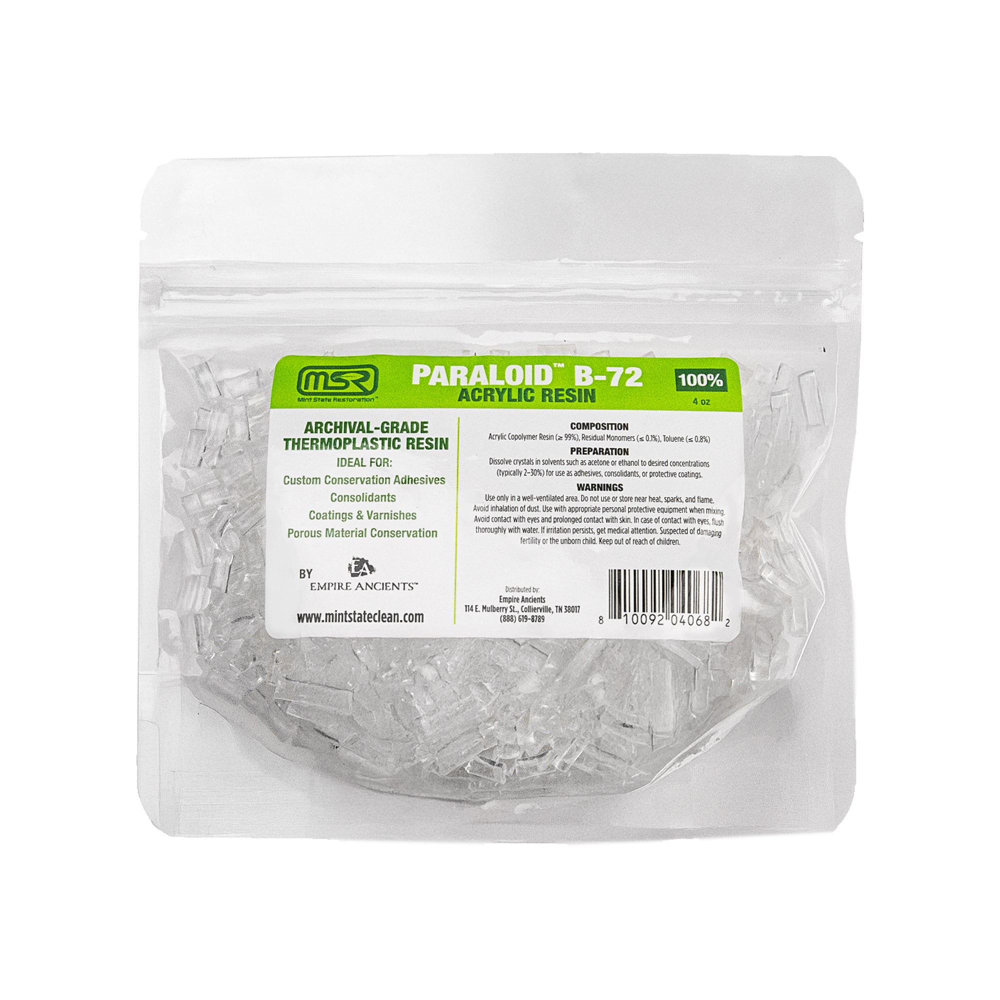 Paraloid B-72 Crystals - Mint State Restoration (MSR) 100% Acrylic Resin, Archival-Grade